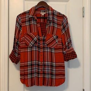 Merona red and blue plaid button up